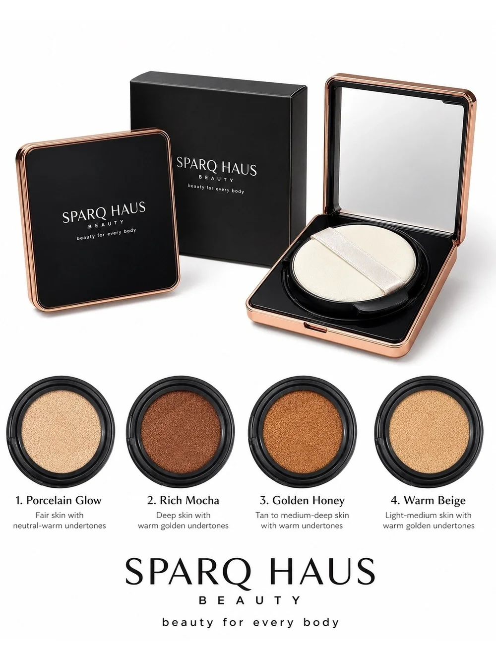 Sparq Haus Beauty BB Cushion Foundation Compact - Warm Beige, Light-Medium